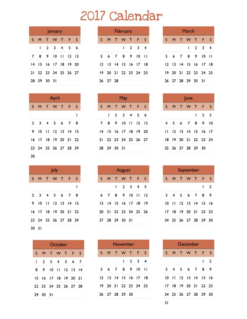 2017 Calendar Orange
